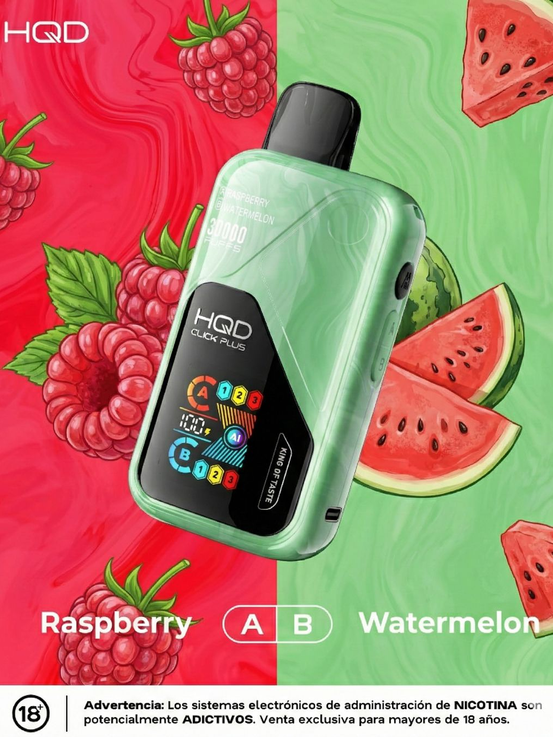 HQD Click Plus 30000 Puffs Raspberry / Watermelon 1