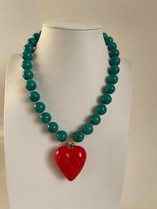 Collar piedra y corazón baño de oro