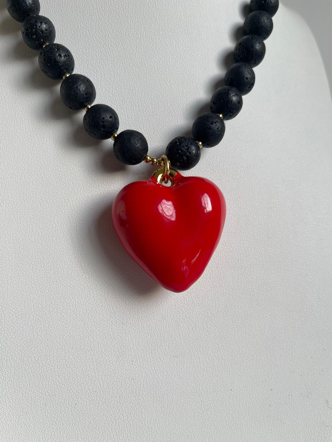 Collar piedra y corazón baño de oro 4