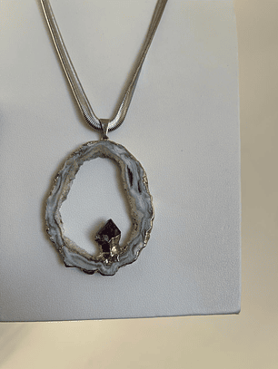 Cadena acero ágata con incrustación de amatisa t