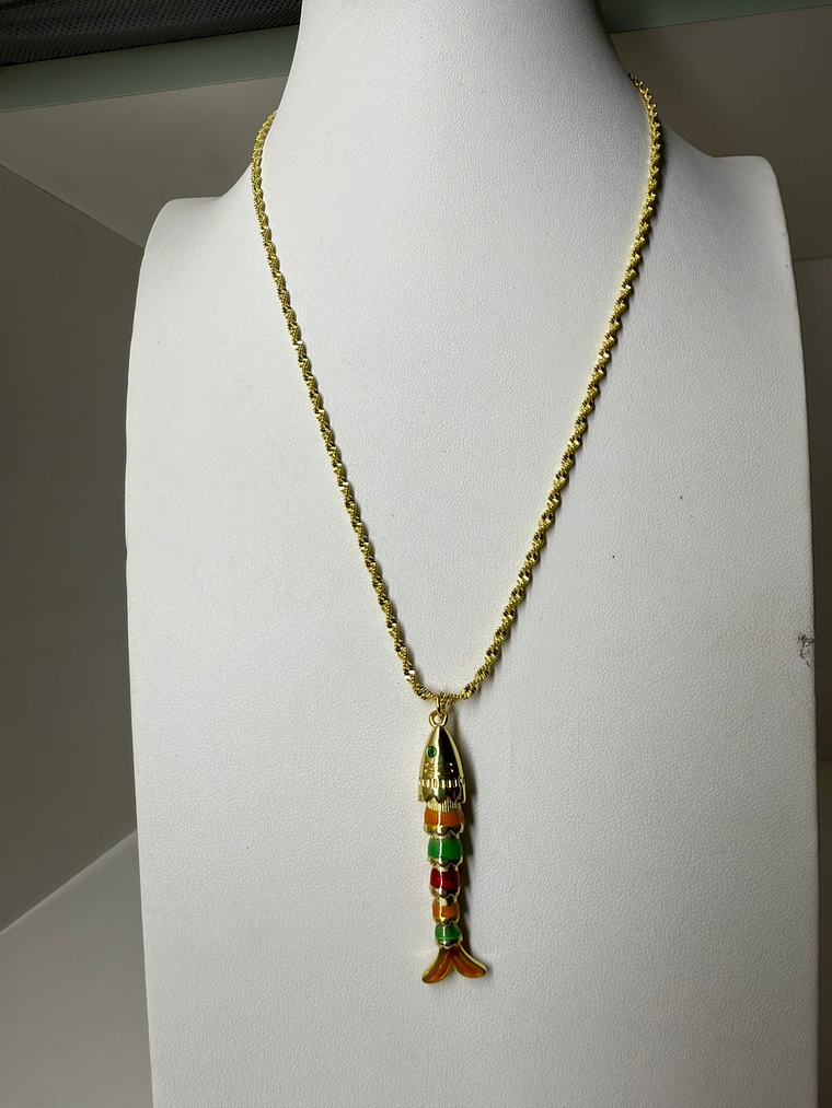 Cadena baño de oro - pez colorido 1