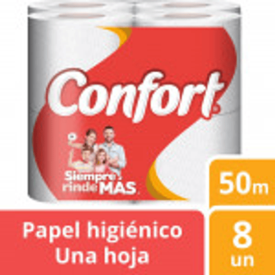 PAPEL HIGIENICO HOJA SIMPLE 50 MT 8 ROLLOS - CONFORT