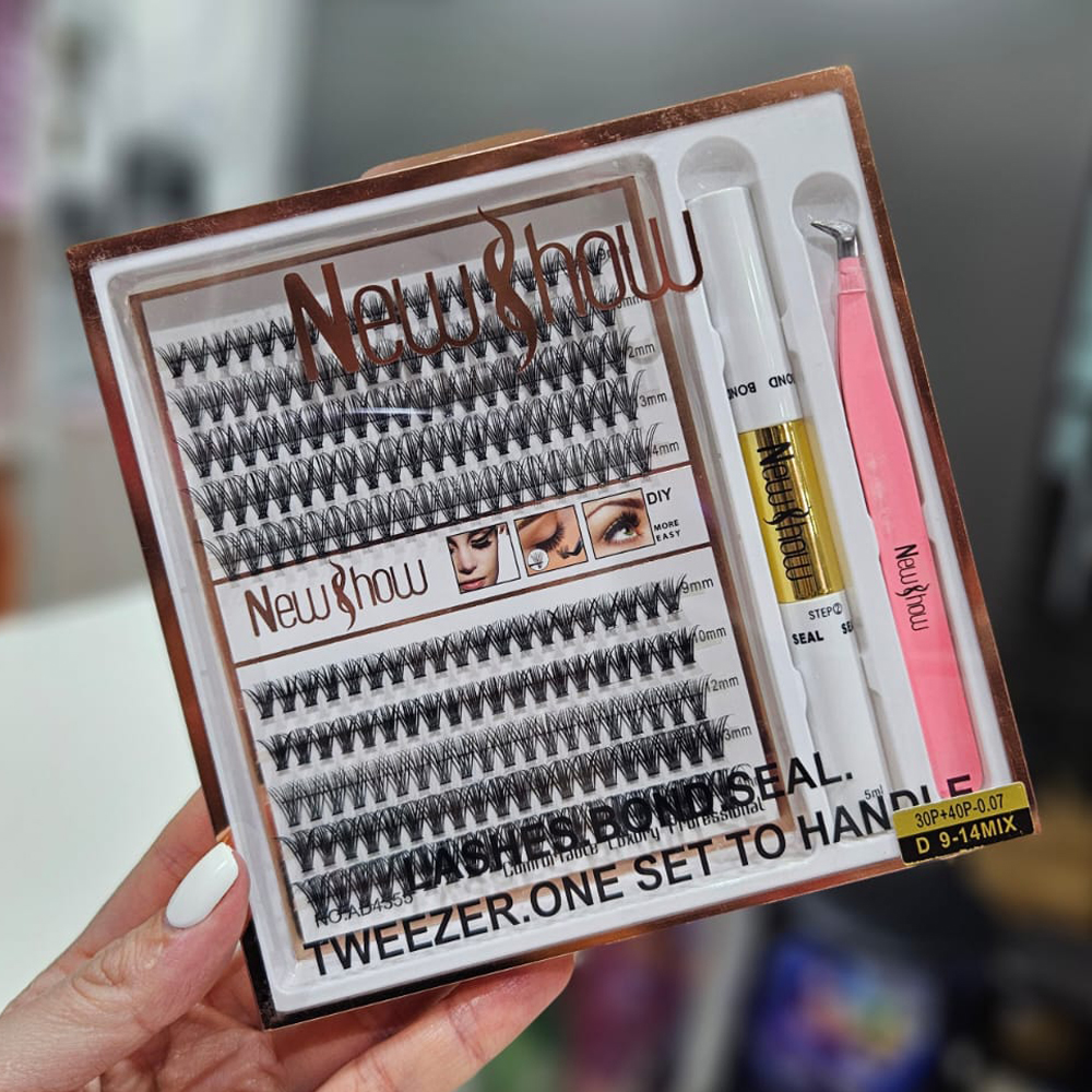 New How - Set de Pestañas Racimo + Pinza + Pegamento 2