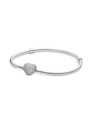 Pulsera Cadena de Serpiente con Broche de Corazón Centelleante - Estilo Pandora 1