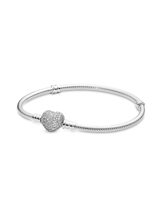 Pulsera Cadena de Serpiente con Broche de Corazón Centelleante - Estilo Pandora 1