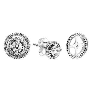 Aros De Botón Halo Doble Reluciente - Estilo Pandora