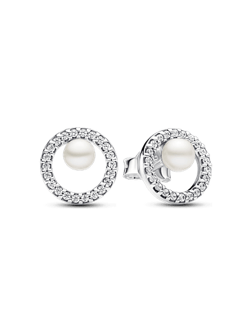 Aros de Botón con Perla y Halo de Pavé - Estilo Pandora 1
