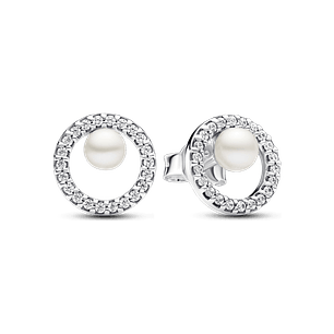 Aros de Botón con Perla y Halo de Pavé - Estilo Pandora