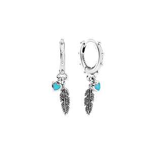Pendientes de Aro de Plata con Plumas y Esmalte Turquesa - Estilo Pandora
