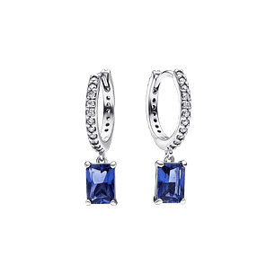 Aros Rectángulo Azul Brillante - Estilo Pandora