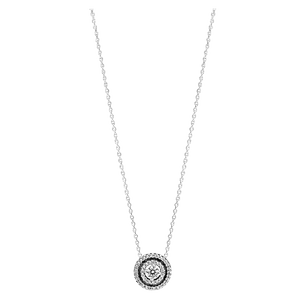 Collar con Colgante de Doble Halo Brillante - Estilo Pandora