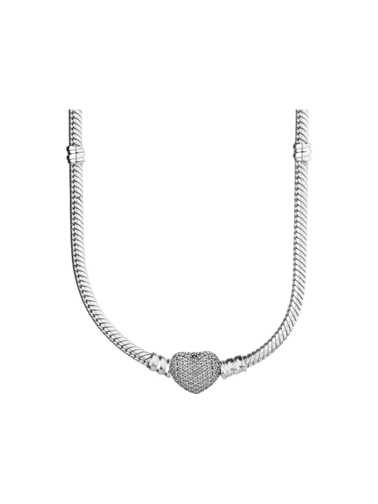 Collar Serpiente con Cierre de Corazón con Circonitas - Estilo Pandora 1