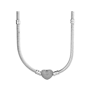 Collar Serpiente con Cierre de Corazón con Circonitas - Estilo Pandora