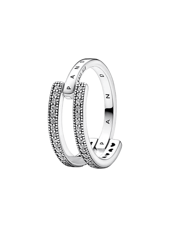 Anillo Doble Banda Logo y Pavé - Estilo Pandora 1