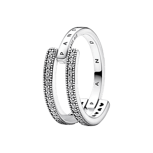 Anillo Doble Banda Logo y Pavé - Estilo Pandora