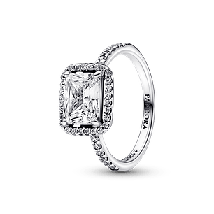 Anillo Halo Rectangular Reluciente - Estilo Pandora