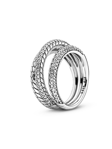 Anillo de Banda Triple con Patrón de Cadena de Serpiente - Estilo Pandora 1
