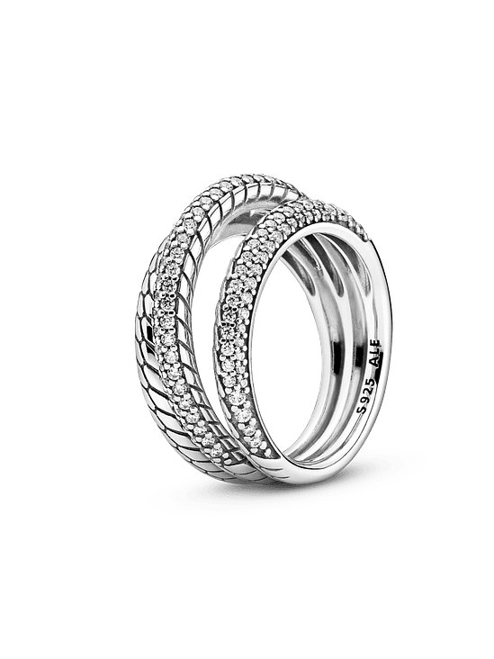 Anillo de Banda Triple con Patrón de Cadena de Serpiente - Estilo Pandora 1