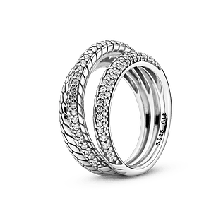 Anillo de Banda Triple con Patrón de Cadena de Serpiente - Estilo Pandora