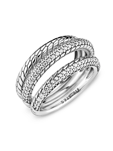 Anillo de Banda Triple con Patrón de Cadena de Serpiente - Estilo Pandora 3