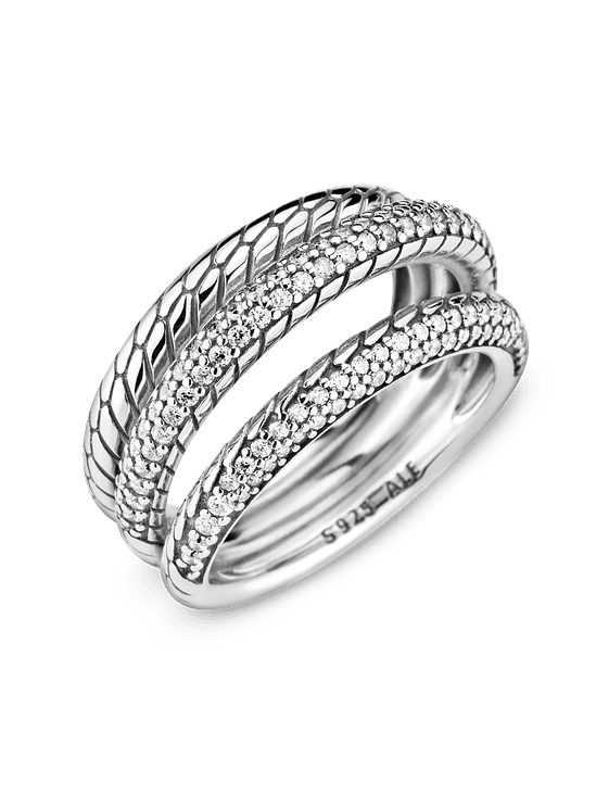 Anillo de Banda Triple con Patrón de Cadena de Serpiente - Estilo Pandora 3