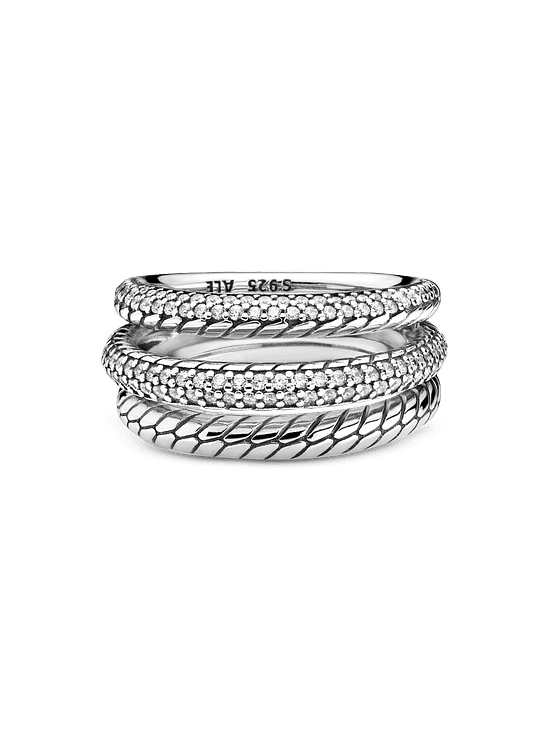 Anillo de Banda Triple con Patrón de Cadena de Serpiente - Estilo Pandora 4