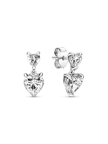 Aros De Botón Corazón Doble Reluciente - Estilo Pandora 1