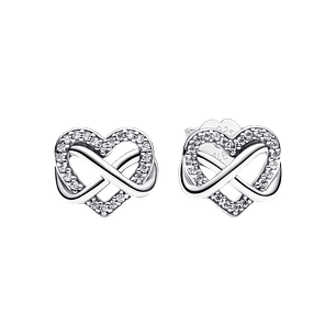 Aros de Botón Corazones Infinitos Brillantes - Estilo Pandora