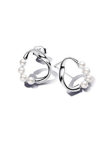 Aros de Botón Círculo Forma Orgánica y Perlas - Estilo Pandora 1