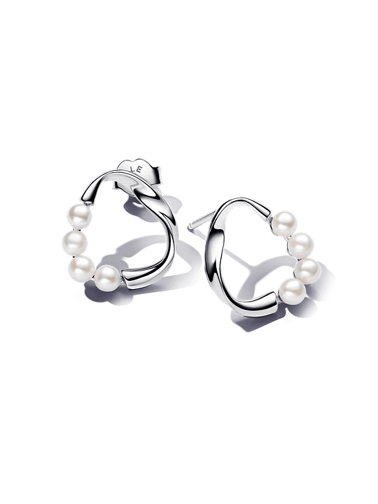 Aros de Botón Círculo Forma Orgánica y Perlas - Estilo Pandora 1