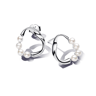 Aros de Botón Círculo Forma Orgánica y Perlas - Estilo Pandora