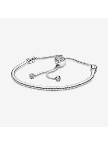 Pulsera Broche Deslizante Corazón Circonitas Pave - Estilo Pandora 1