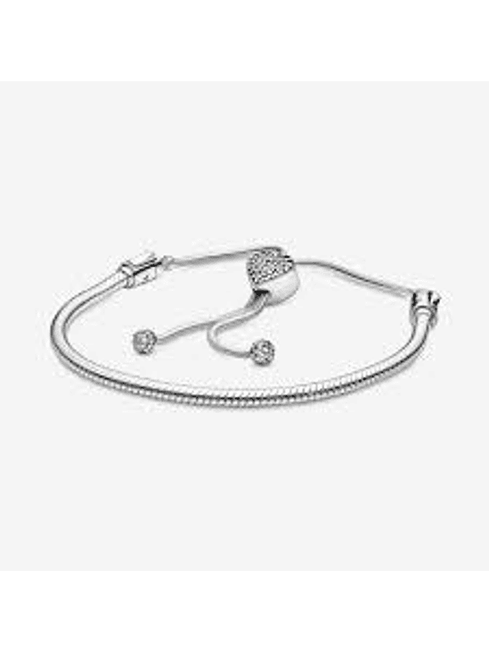 Pulsera Broche Deslizante Corazón Circonitas Pave - Estilo Pandora 1