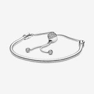 Pulsera Broche Deslizante Corazón Circonitas Pave - Estilo Pandora