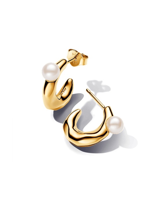 Aretes de Aro Forma Orgánica y Perla - Estilo Pandora 1