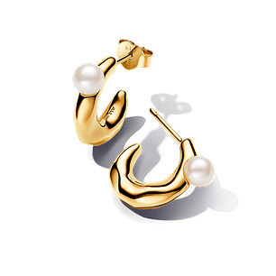 Aretes de Aro Forma Orgánica y Perla - Estilo Pandora