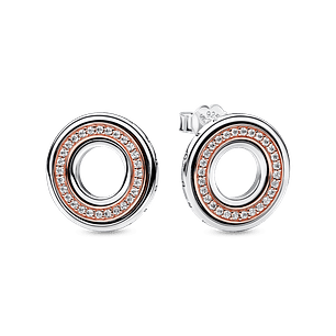 Aros Logo & Pavé en Dos Tonos - Estilo Pandora