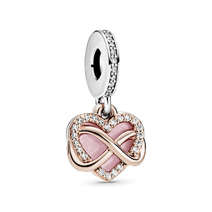 Charm Colgante Corazón con Infinito Resplandeciente Recubrimiento en Oro Rosa - Estilo Pandora