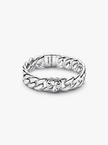 Anillo Cadena Cubana Corazón - Estilo Pandora 1