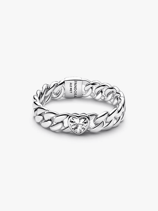 Anillo Cadena Cubana Corazón - Estilo Pandora 1