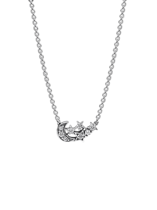 Collar Luna y Estrella Brillantes - Estilo Pandora 1