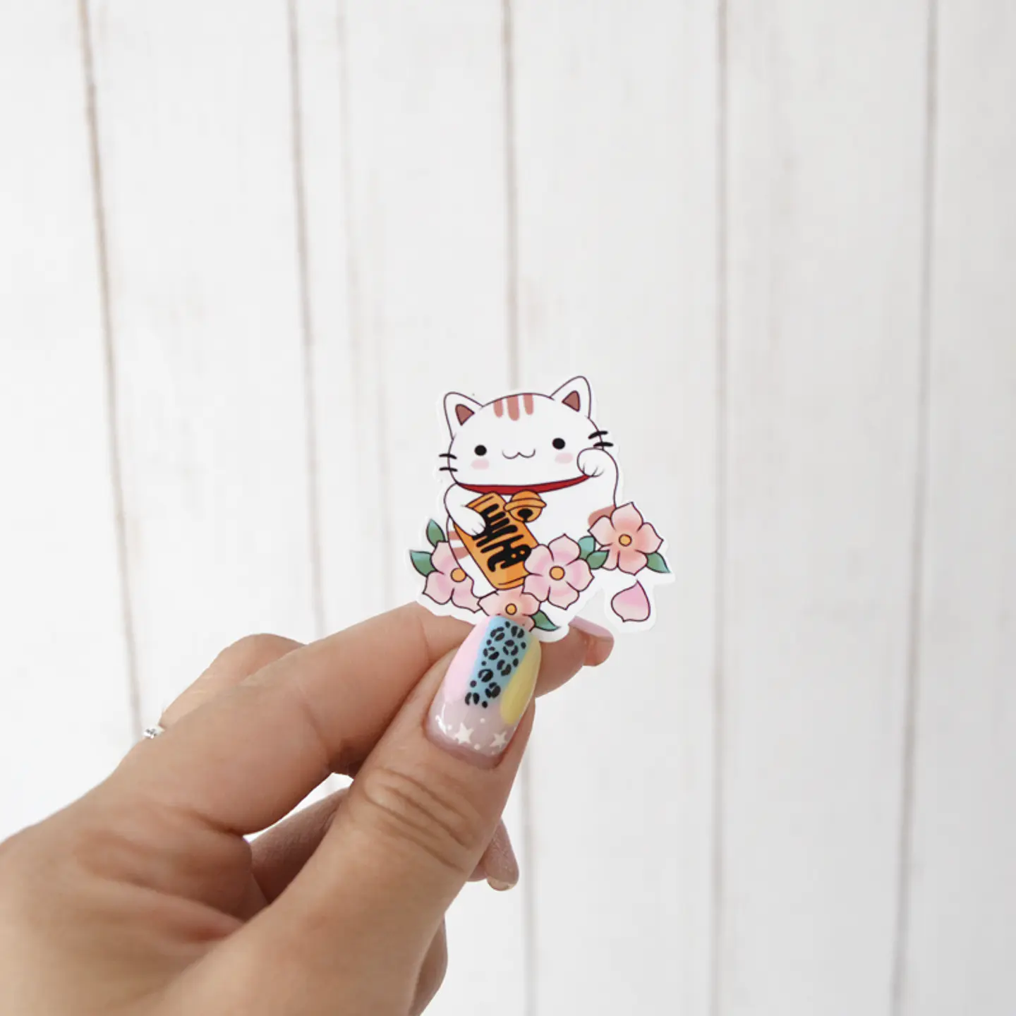 Sticker Gato de la Suerte Blanco 1