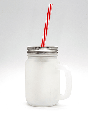 Caneca em Vidro Com Tampa e Palhinha Vermelha