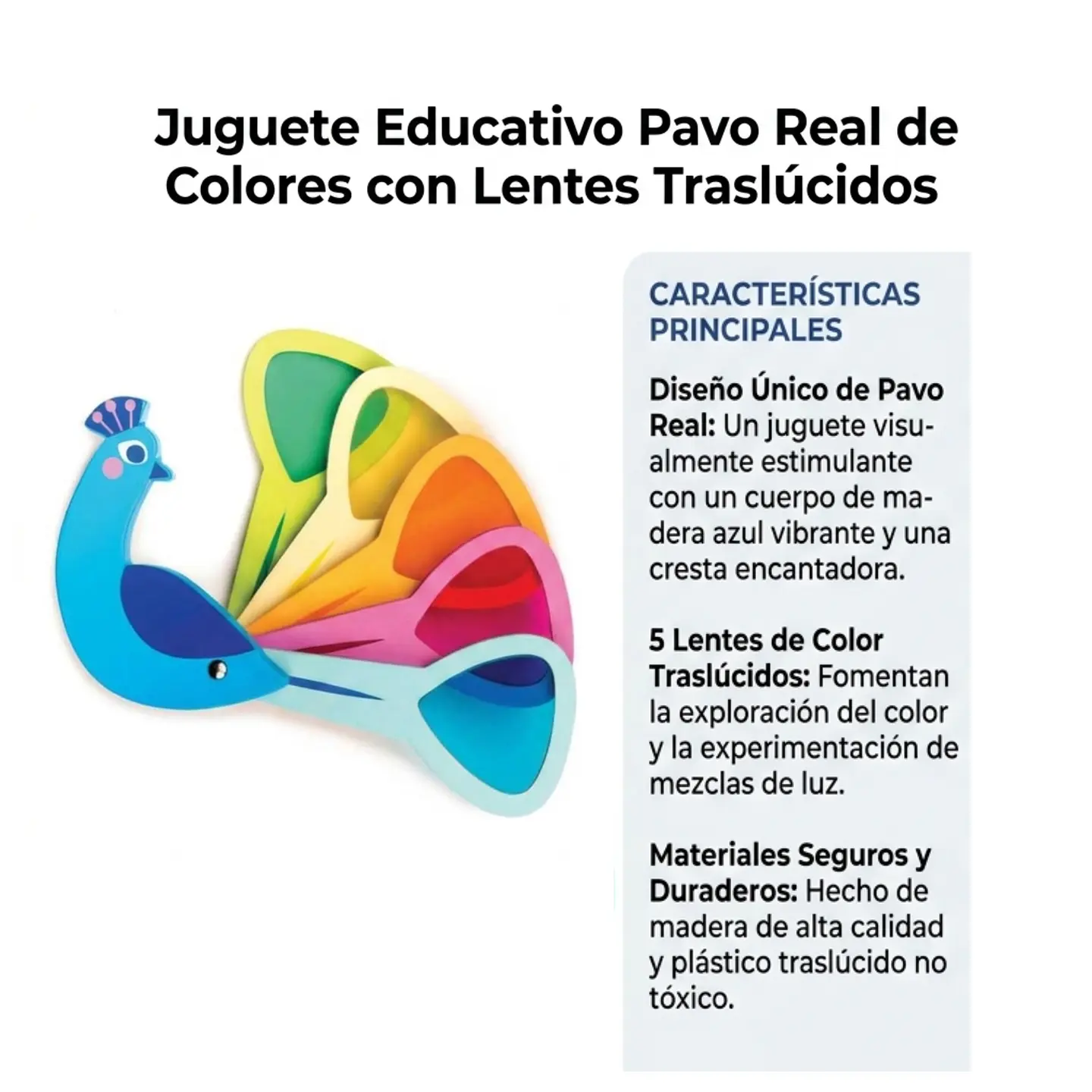 Juguete Estimulación Sensorial Pavo Real Madera Lentes Color 6