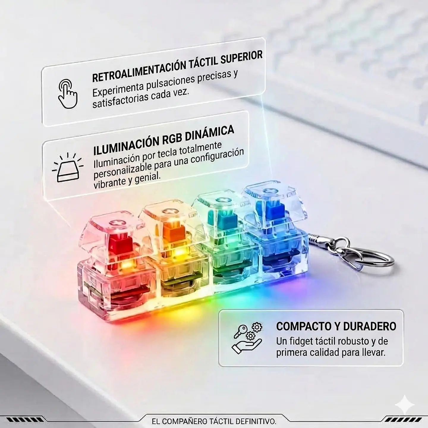  Llavero Fidget Teclado Mecánico Antiestrés con Luz LED RGB 2