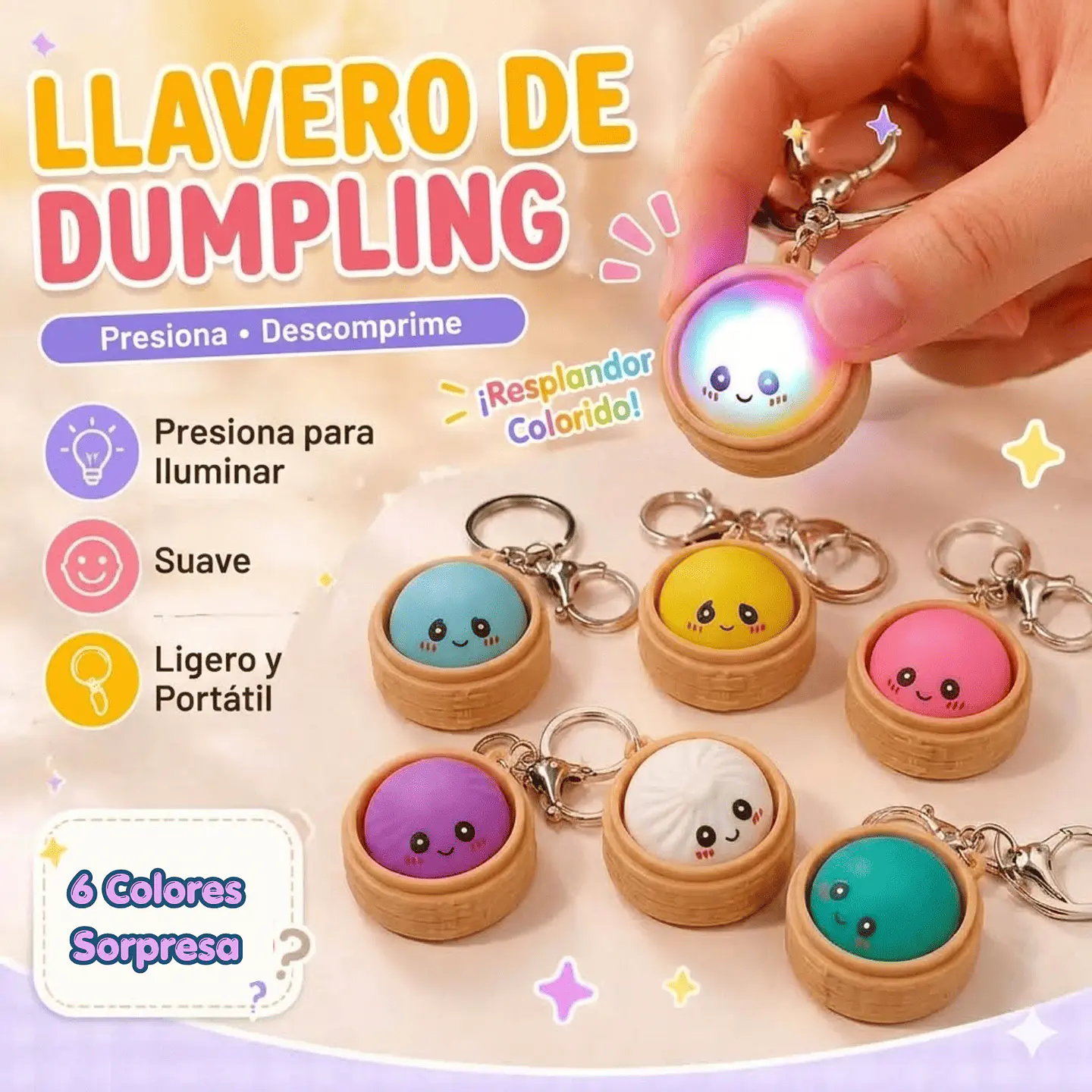 Llavero Dumpling Clicker Con Luz Led - Fidget Toy Antiestrés ASMR 2