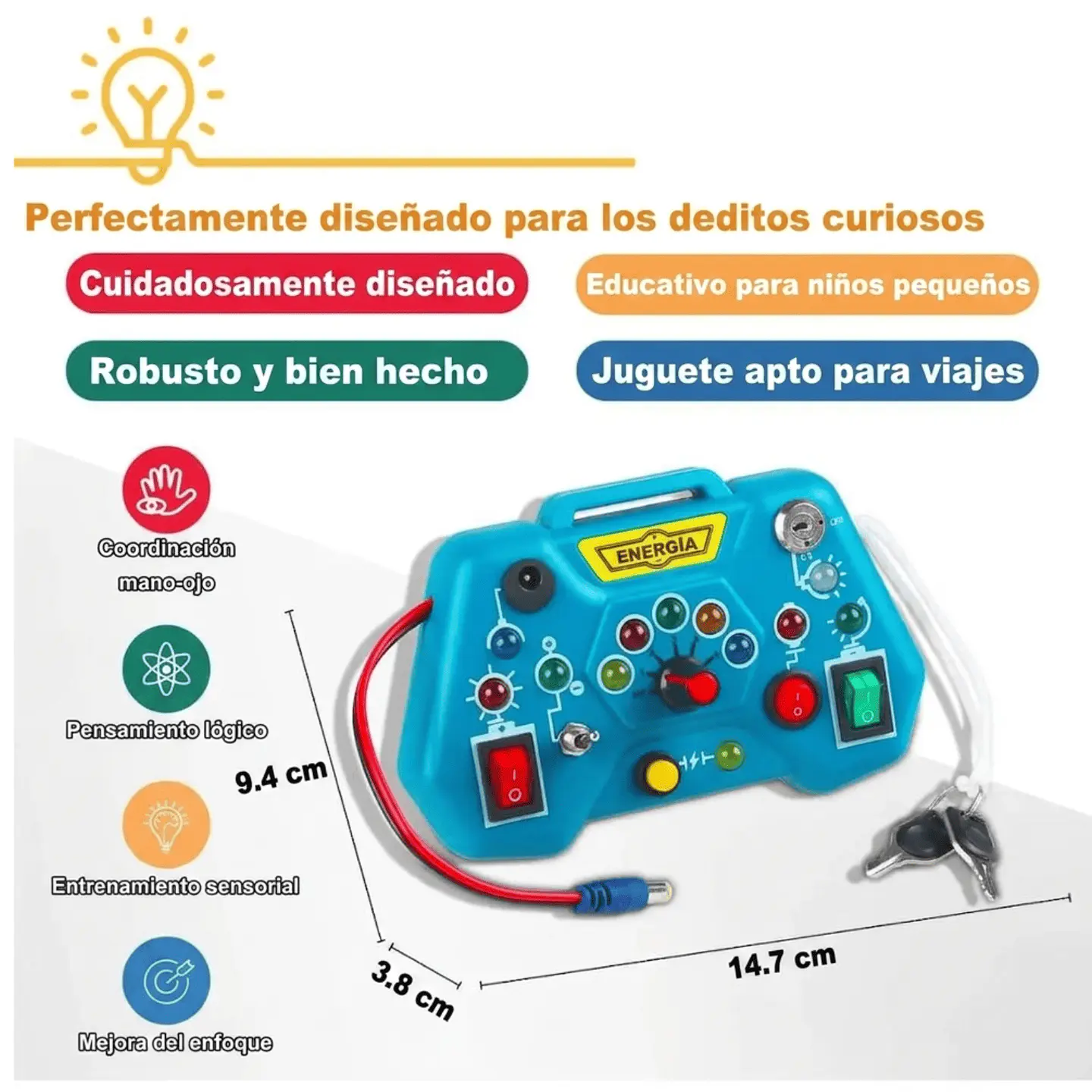 Tablero Sensorial Montessori Control Con Luces LED e Interruptores 2
