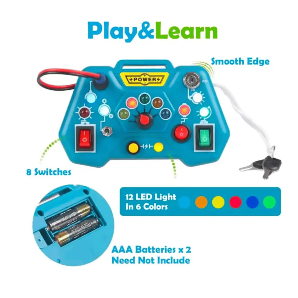 Tablero Sensorial Montessori Control Con Luces LED e Interruptores 3