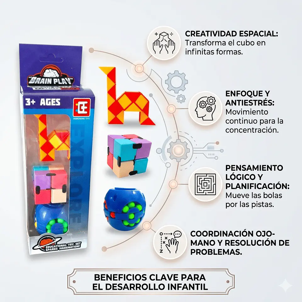 Set de Juguetes Didácticos Brain Play 3 en 1 | Fidget Toys y Serpiente Mágica 2