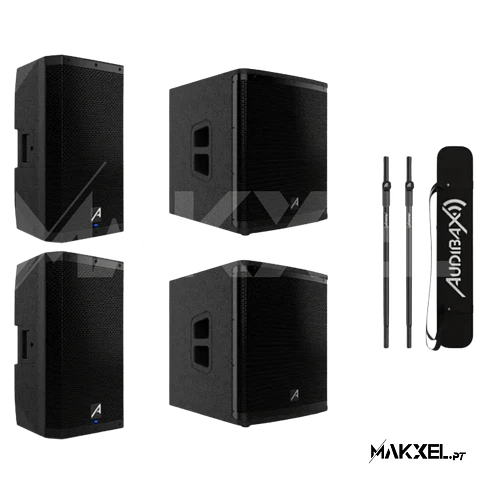 Kit 2 Audibax DSP 12 12' + 2 Audibax DSP 12s Subwoofer + barras de suporte